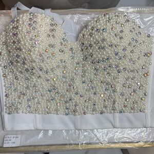Pearl Embellished White Bustier Top
